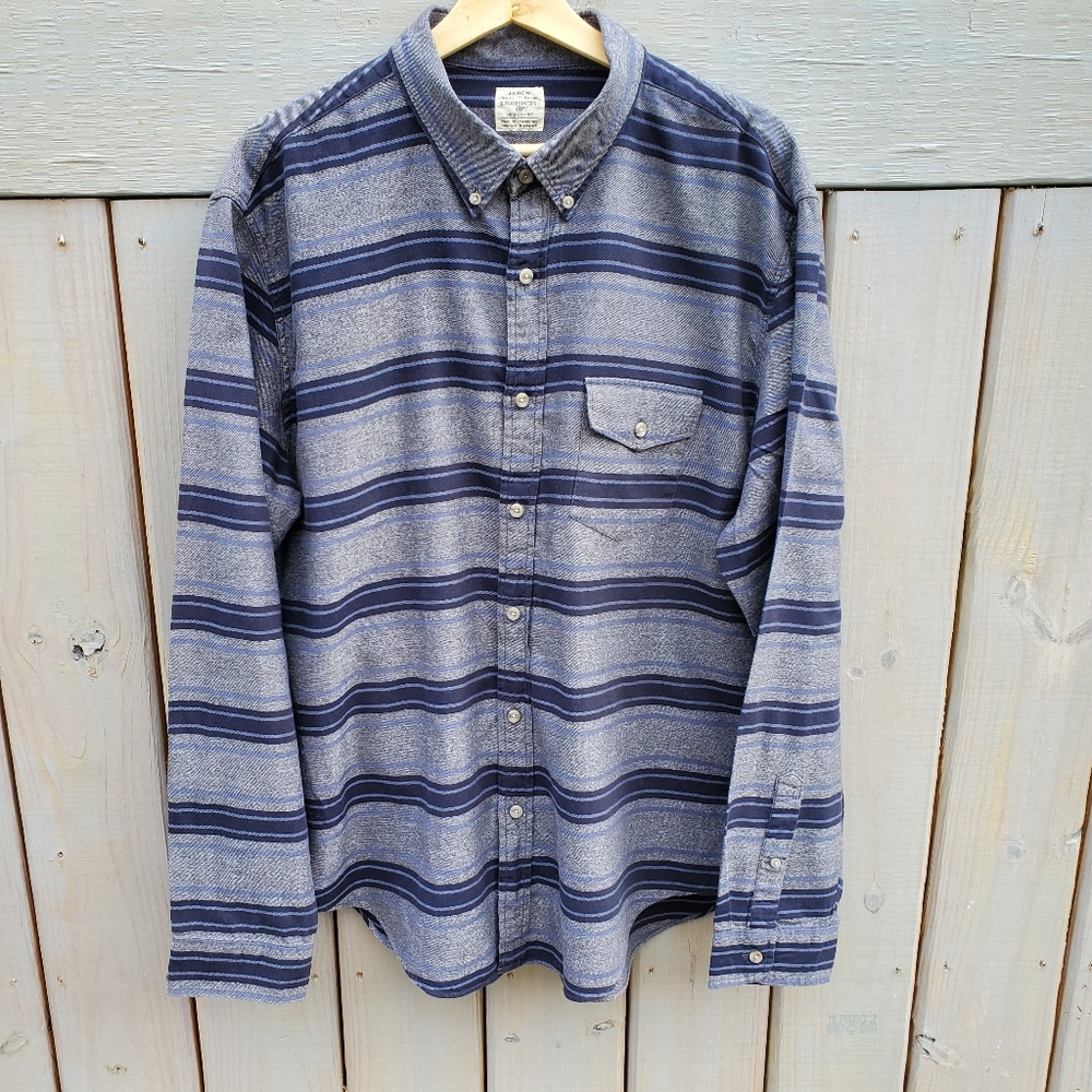 J. Crew Men's Long Sleeve Gray & Blue Striped Workshirt Size XL